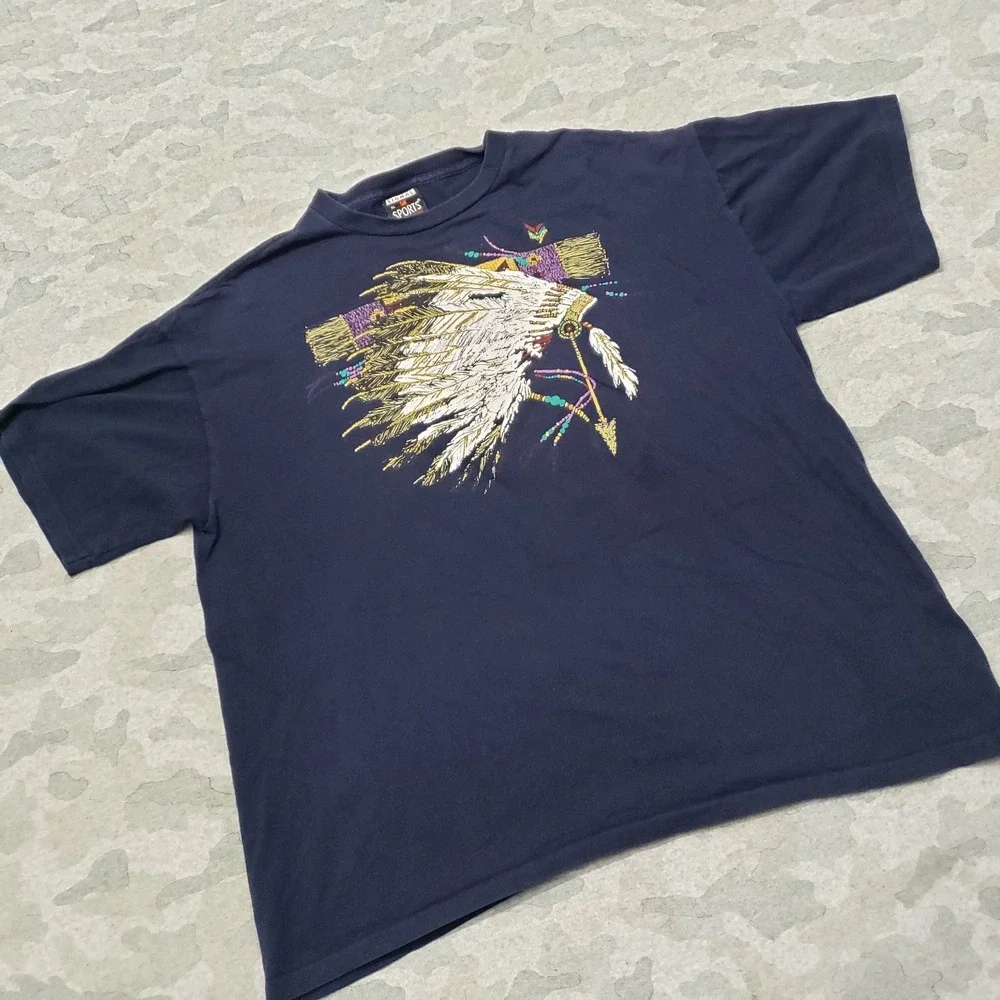 Vintage Native Shirt Mens XL Blue Signal Sports Short Sleeve Single Stitch - Picture 2 of 11